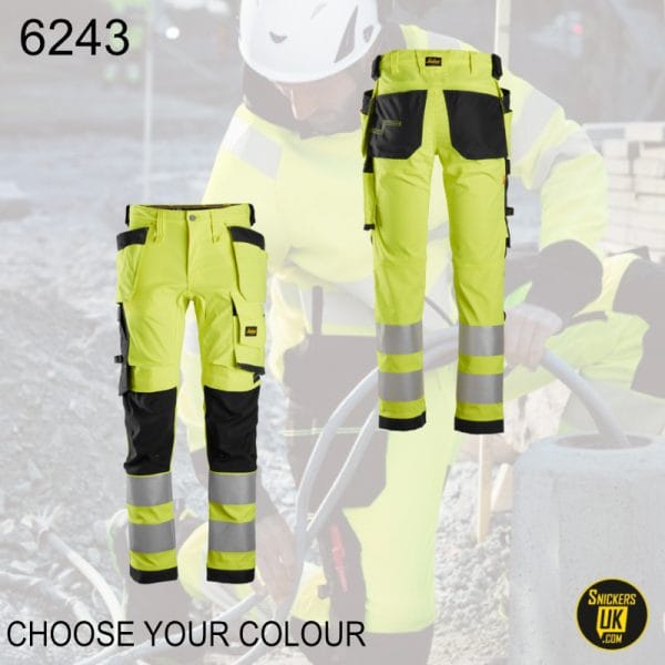 Snickers 6243 AllRoundWork High Vis Stretch Holster Pocket Trousers