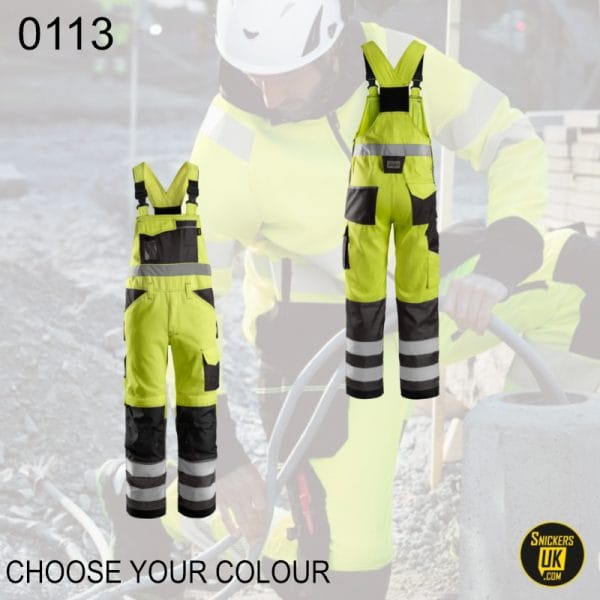 Snickers 0113 High-Vis Bib & Brace Trousers