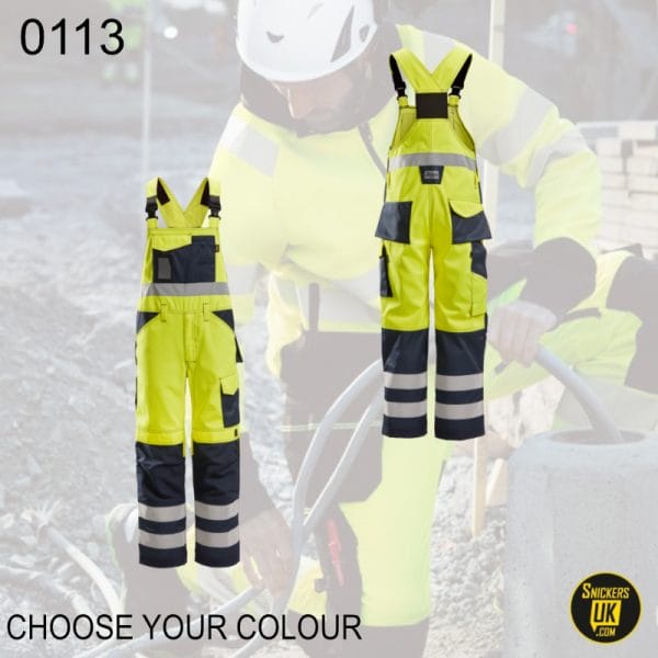 Snickers 0113 High-Vis Bib & Brace Trousers