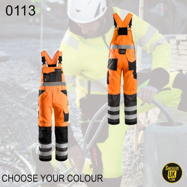 Snickers 0113 High-Vis Bib & Brace Trousers