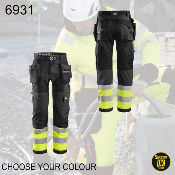 Snickers 6931 FlexiWork Hi-Vis Holster Pocket Trousers