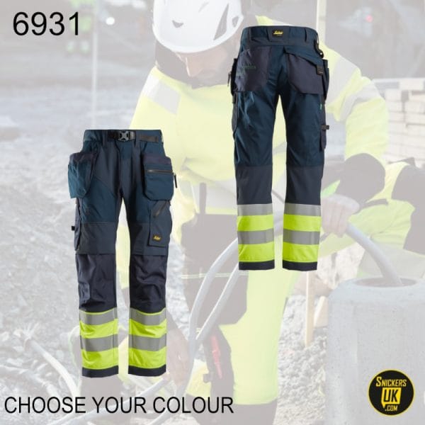 Snickers 6931 FlexiWork Hi-Vis Holster Pocket Trousers