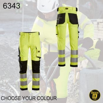 Snickers 6343 High Vis Stretch Non Holster Pocket Trousers