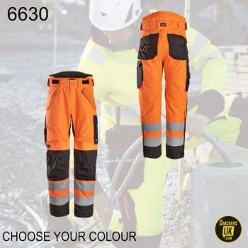 Snickers 6630 High Vis Class 2 Waterproof 37.5 2 Layer Light Padded Trousers