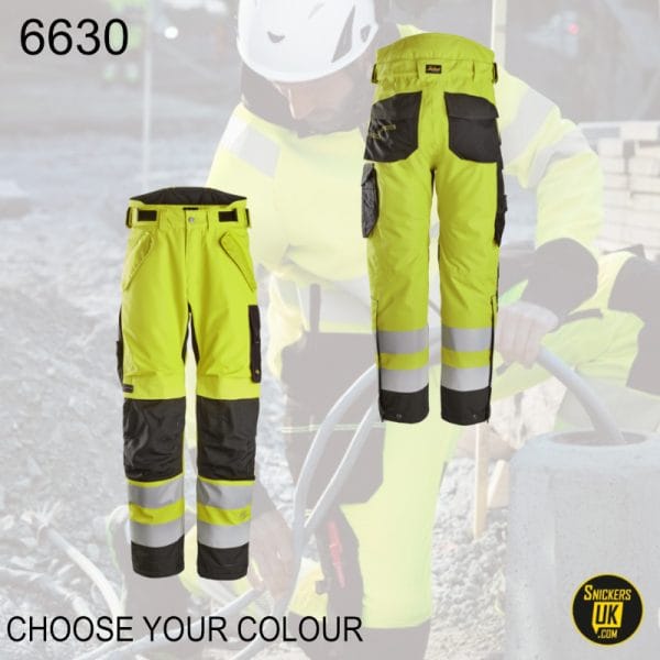 Snickers 6630 High Vis Class 2 Waterproof 37.5 2 Layer Light Padded Trousers