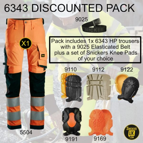 Snickers 6343 High Vis Stretch Non Holster Pocket Trousers Pack