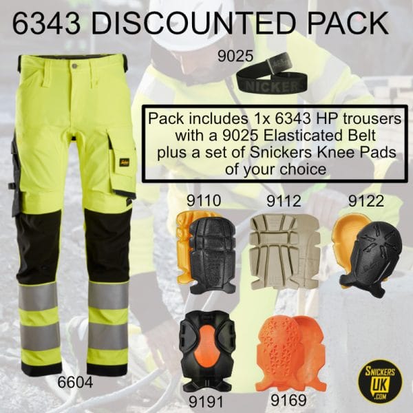 Snickers 6343 High Vis Stretch Non Holster Pocket Trousers Pack