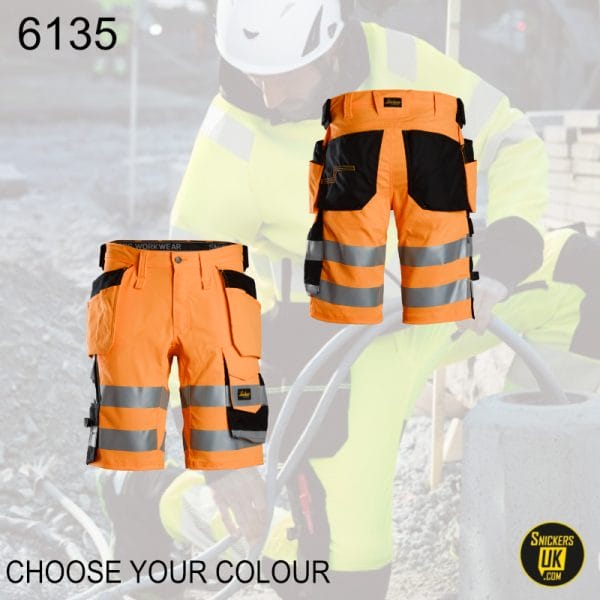 Snickers 6135 High Vis Class 1 Stretch Holster Pocket Shorts