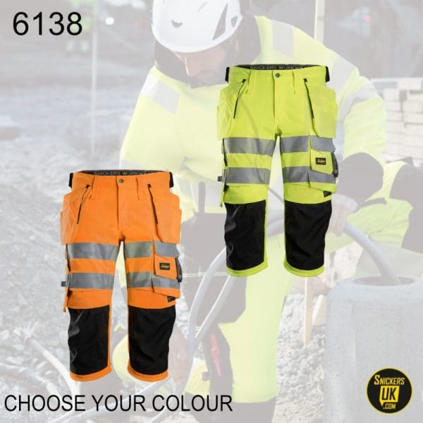 Snickers 6138 High Vis 1/2 Stretch Holster Pocket 3/4 Pirate Trousers